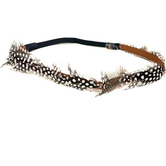 Accessories - soft elastic feather headband brown white